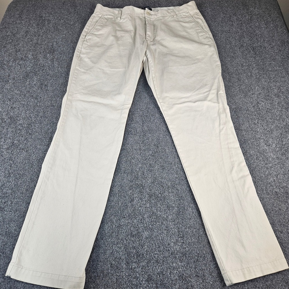 Chaps Mens Flat Front‎ Chino Pants Stone Beige 100% Cotton 36x34 Straight Leg